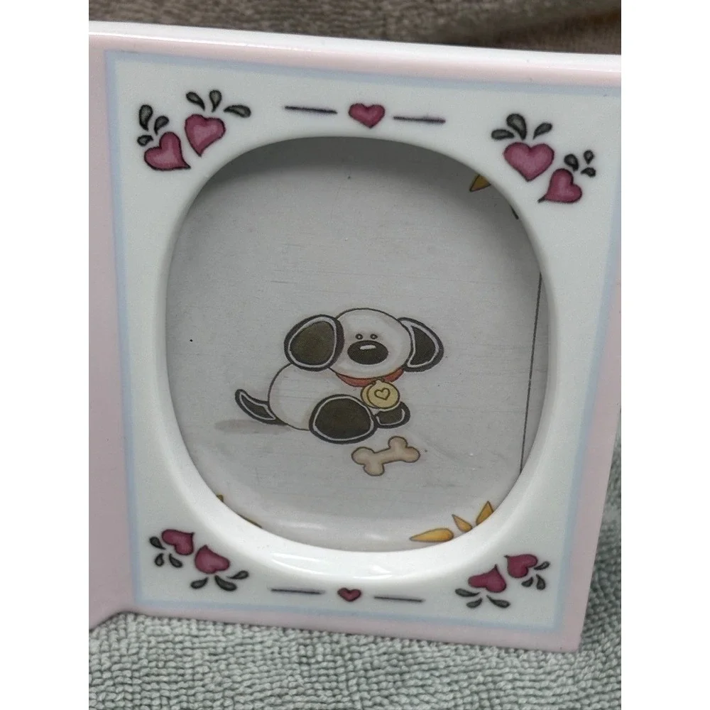 Vintage 1993 Roman Inc Ceramic Folding Picture Frame Bunny‎ Panda Nursery Pink